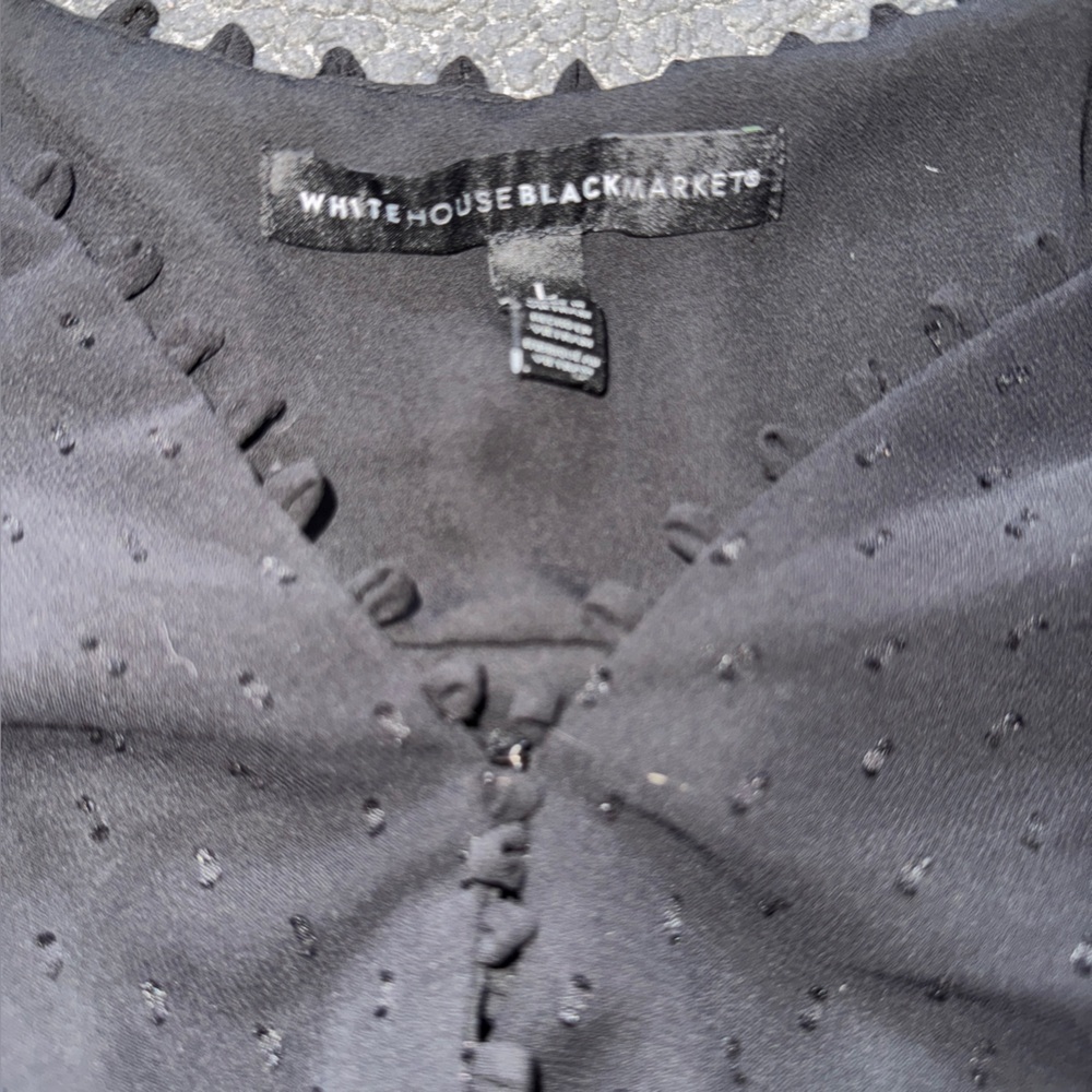 White House Black Market Black Textured Dot Faux Wrap Blouse Sz L​​ - Picture 7 of 12